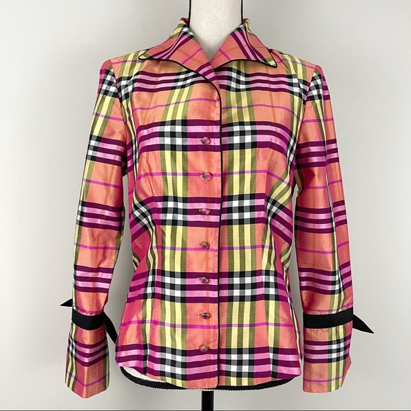 Marisa Baratelli Tops - Marisa Baratelli Thai Silk Multicolor Plaid Top
